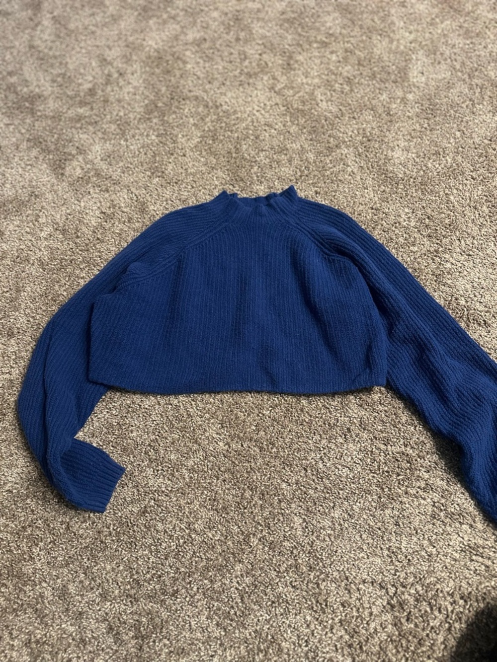 Cropped Royal Blue Ribbed Knit Sweater